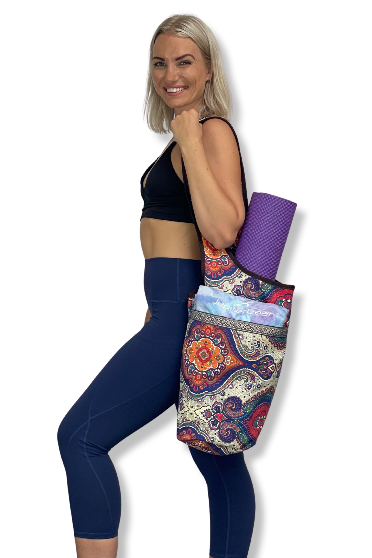 Yoga Mat Carrying Tote Bag with Large Pockets